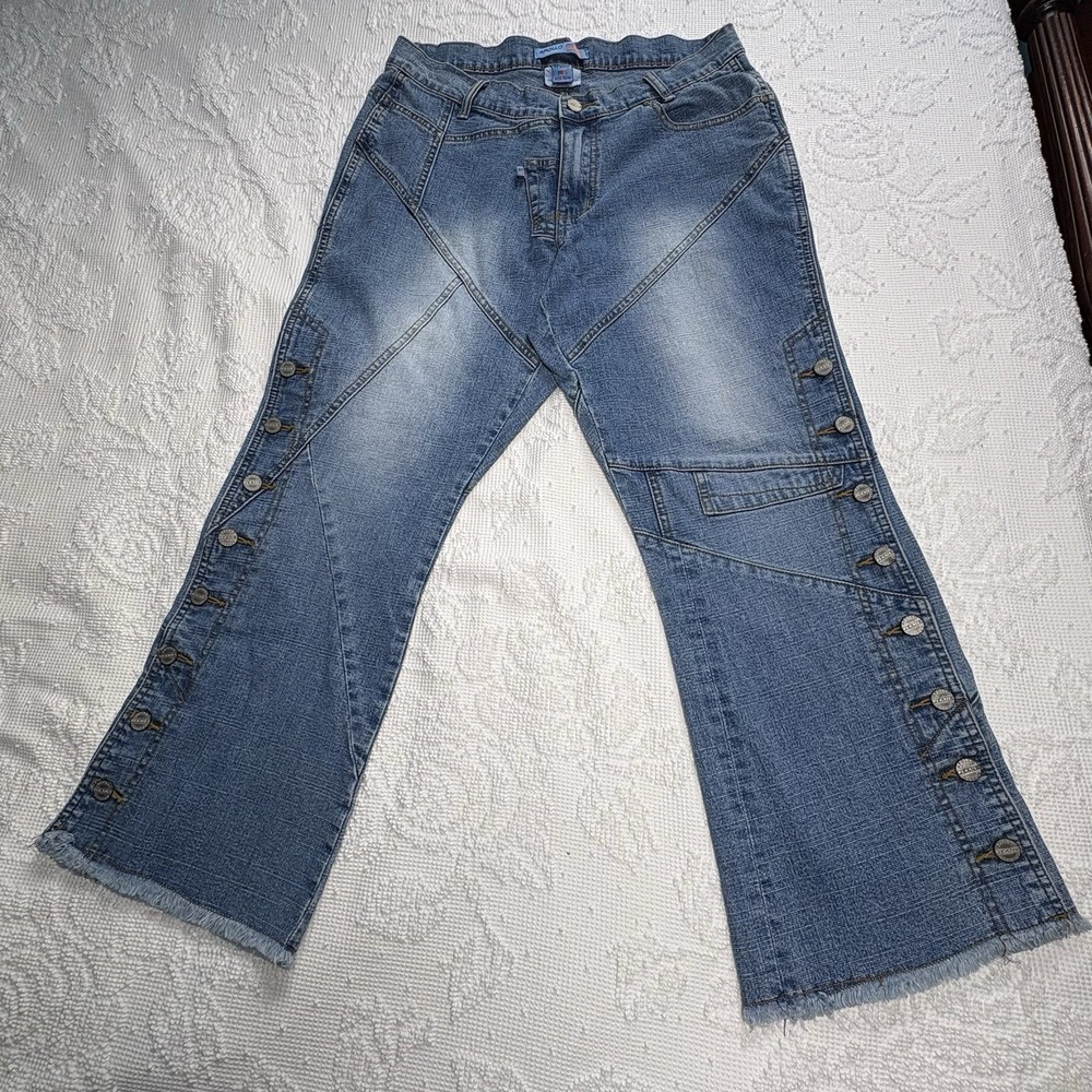 Vintage Apollo Jeans Womens‎ Size 13 14 Waist 28" Flared Y2K Distressed Faded
